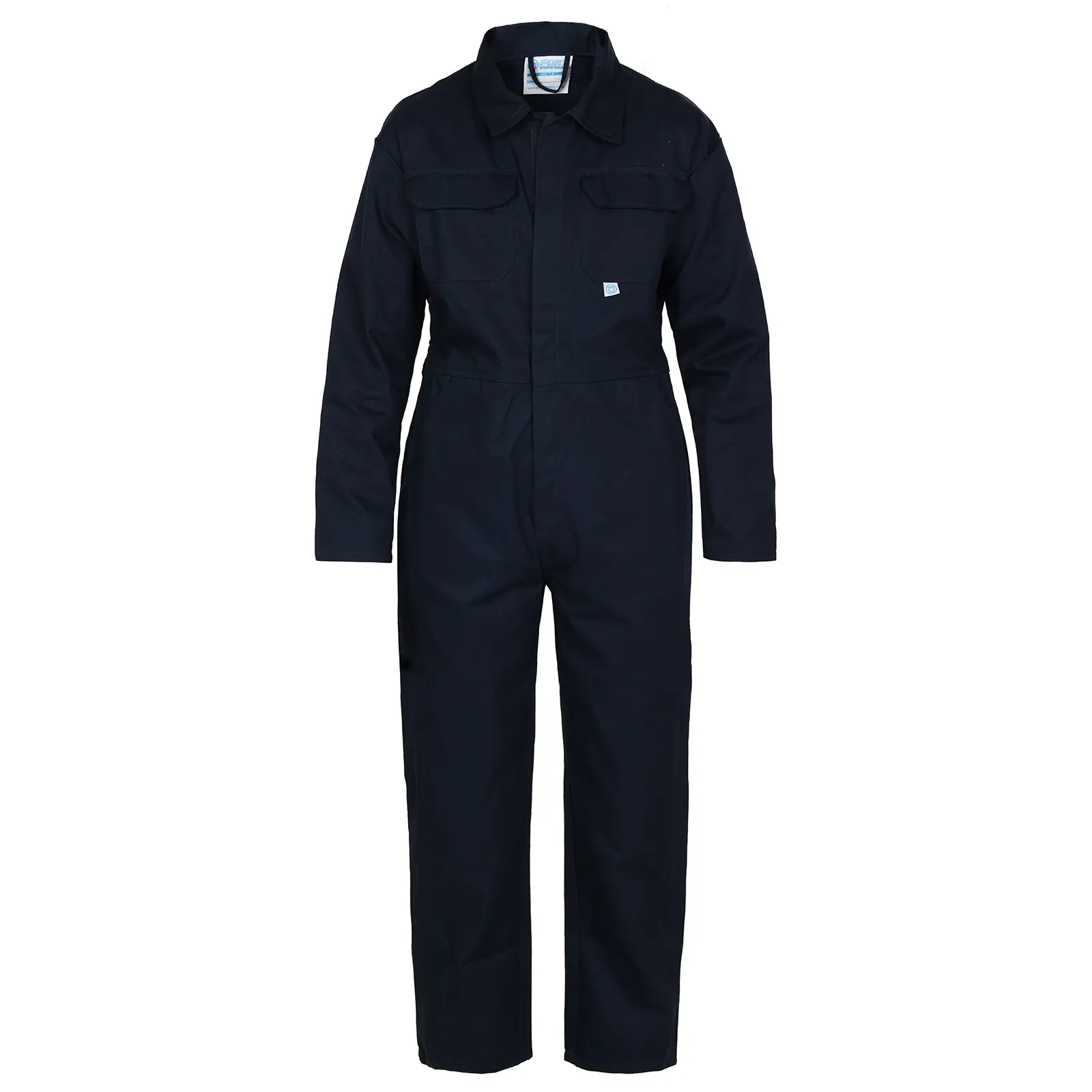 A black coverall is shown with one button.