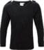 A black sweater with a v-neck and long sleeves.