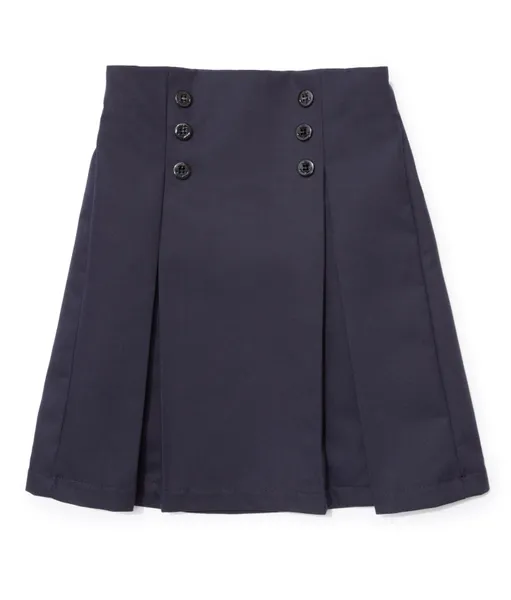 A pleated skirt with buttons on the side.