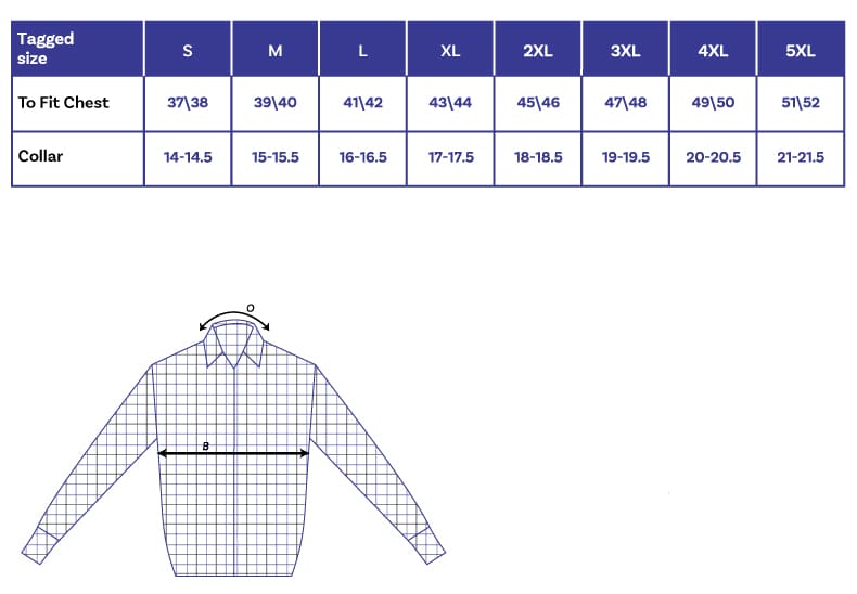 A chart showing the size of a shirt.